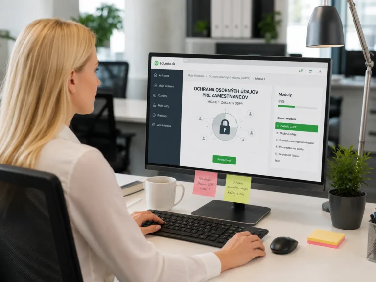 Zamestnankyňa absolvuje online GDPR školenie pre zamestnancov v systéme Edumio.